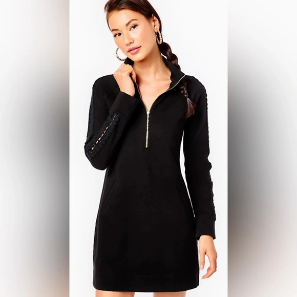 Lilly Pulitzer Skipper Popover Dress Lace Long Sleeves Onyx Size Medium Half Zip - Picture 4 of 12